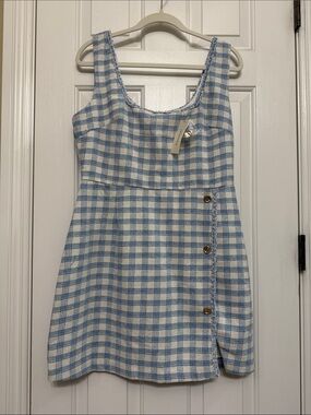 Francesca's Collections Blue and White Gingham Mini Dress with Side Buttons